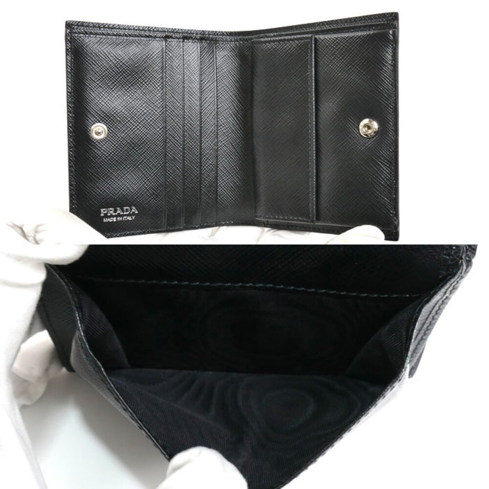 PRADA Prada Saffiano Flower Bouquet Bi-fold Wallet Black 1MV204 Women's - Picture 5 of 7